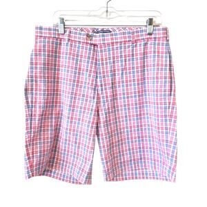 Peter Millar Mens Performance Golf Shorts Size 34 Pink Blue Plaid NEW Preppy
